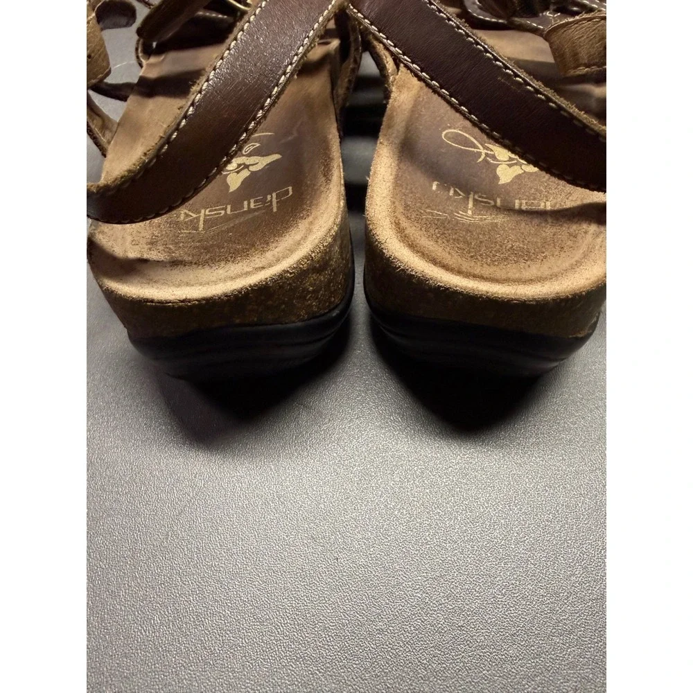 Dansko Brown Leather Strappy‎ Comfort Sandals Buckle Ankle Strap Womens